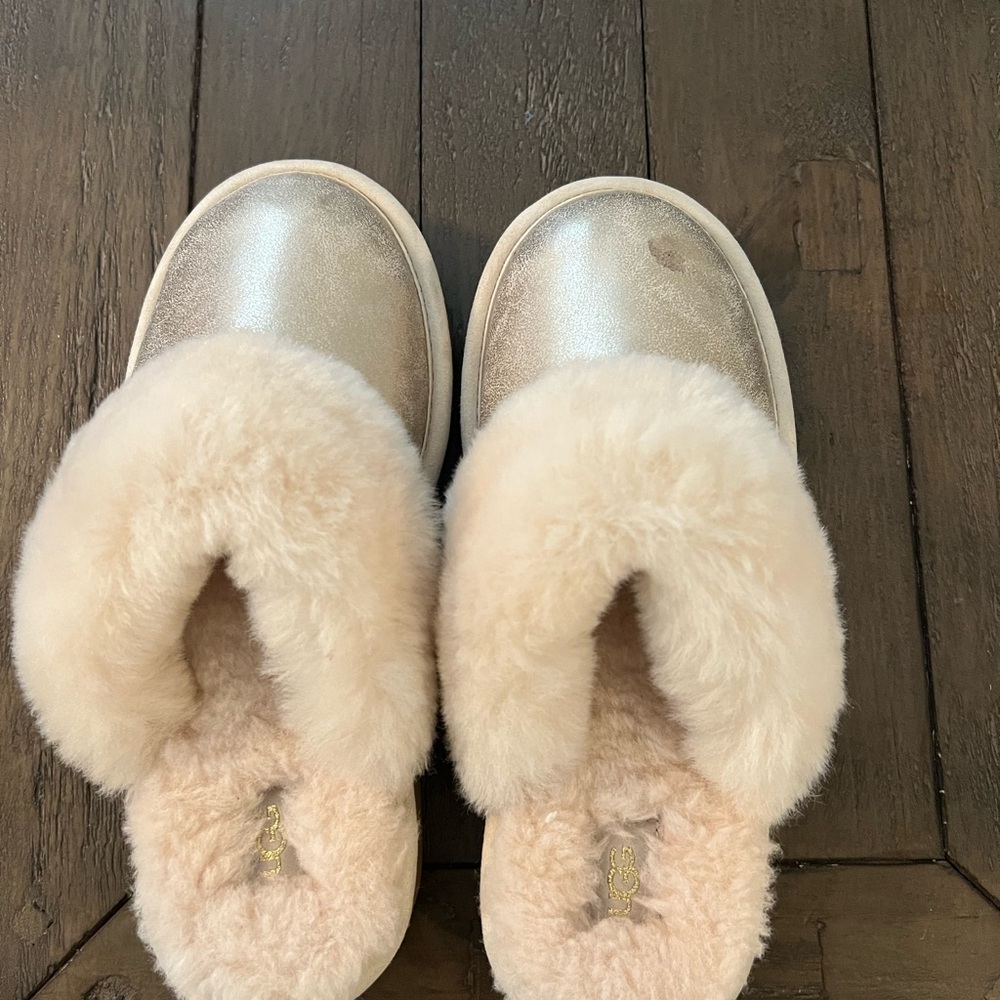 Silver and Cream Fuzzy Slippers